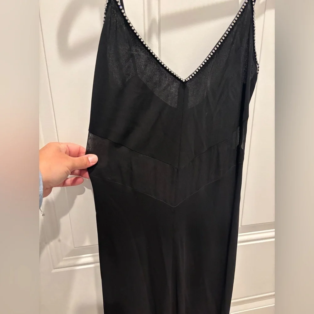 Fendi vintage black slip maxi dress with a v-neck and studded  trim. - Picture 4 of 6